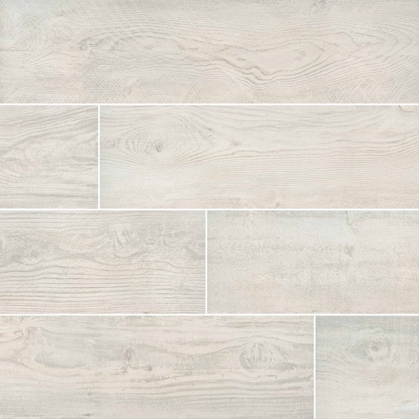 Caldera Blanca 8 In. X 47 In. Glazed Porcelain Floor And Wall Tiles, 6PK
